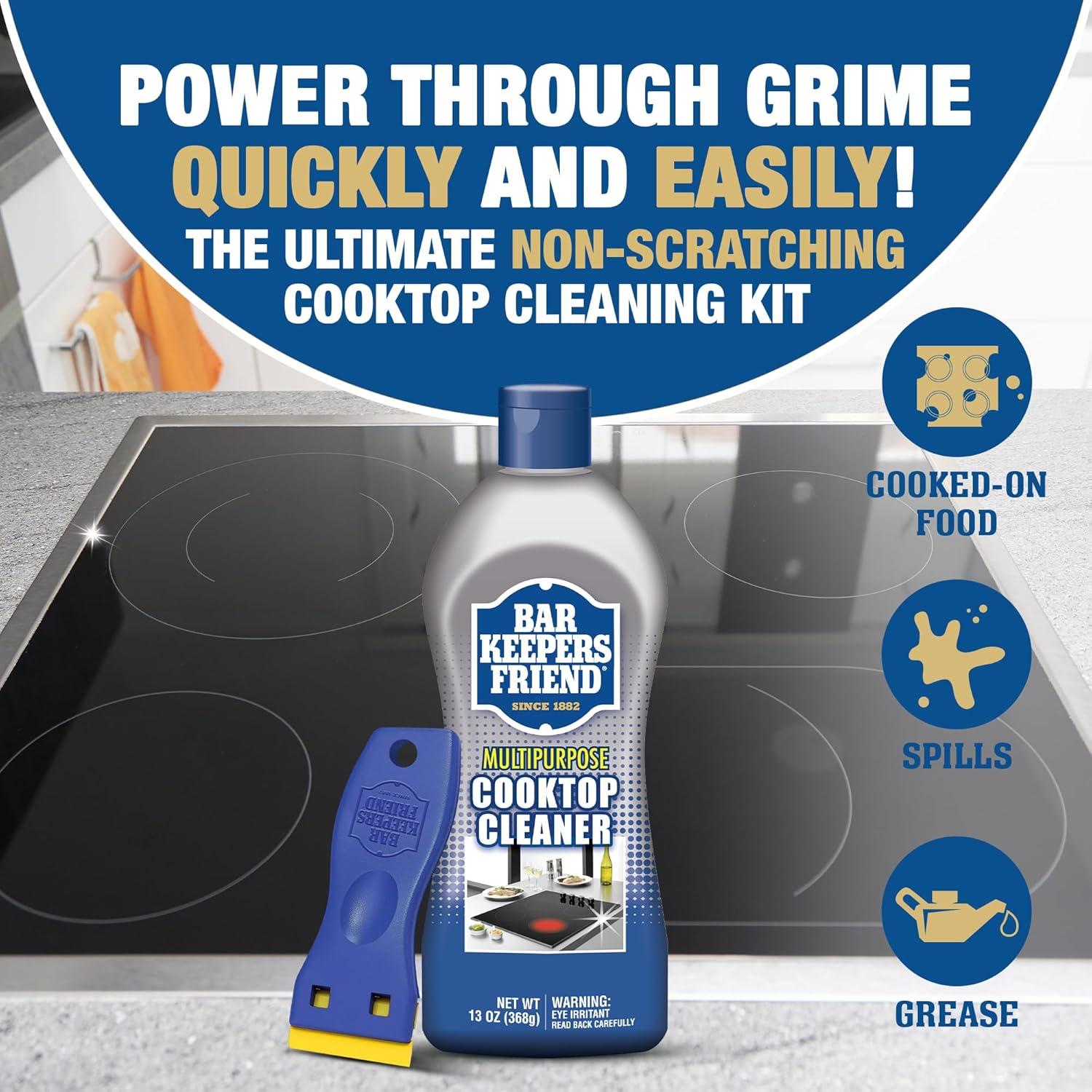 image:imageBar Keepers Friend Cooktop Cleaner 2 x13 oz Scraper Multipurpose Liquid Stovetop Cleanser Safe for Use on Glass amp Ceramic Cooking Surfaces Copper Brass Chrome Stainless Steel amp Porcelain