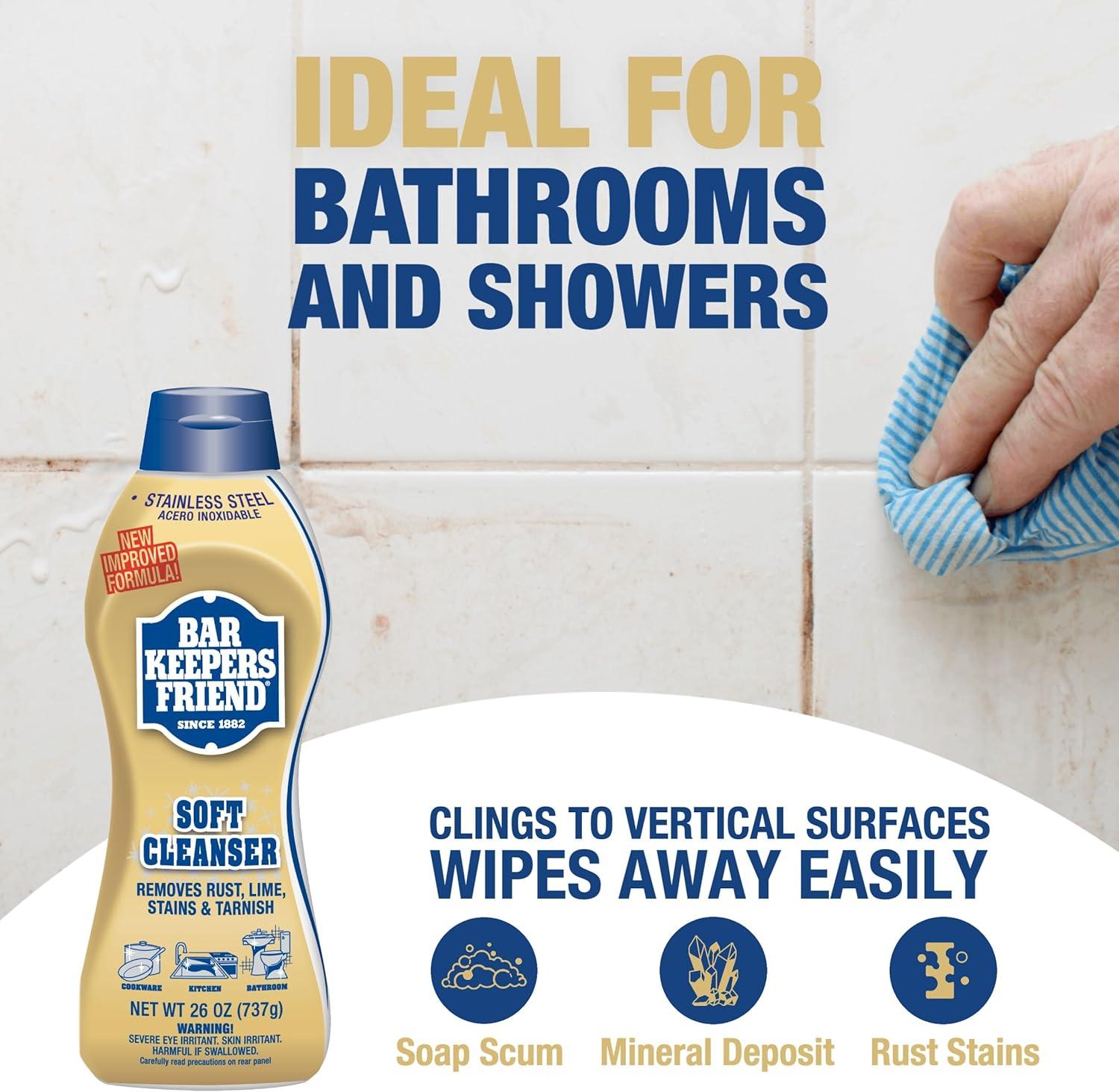 image:imageBar Keepers Friend Soft Cleanser 26 oz MORE Spray Foam 254 oz Multipurpose Cleaner Bundle Stain amp Rust Remover for Multi Surface Bathroom Kitchen amp Outdoor Cleaning26 oz Pack of 2