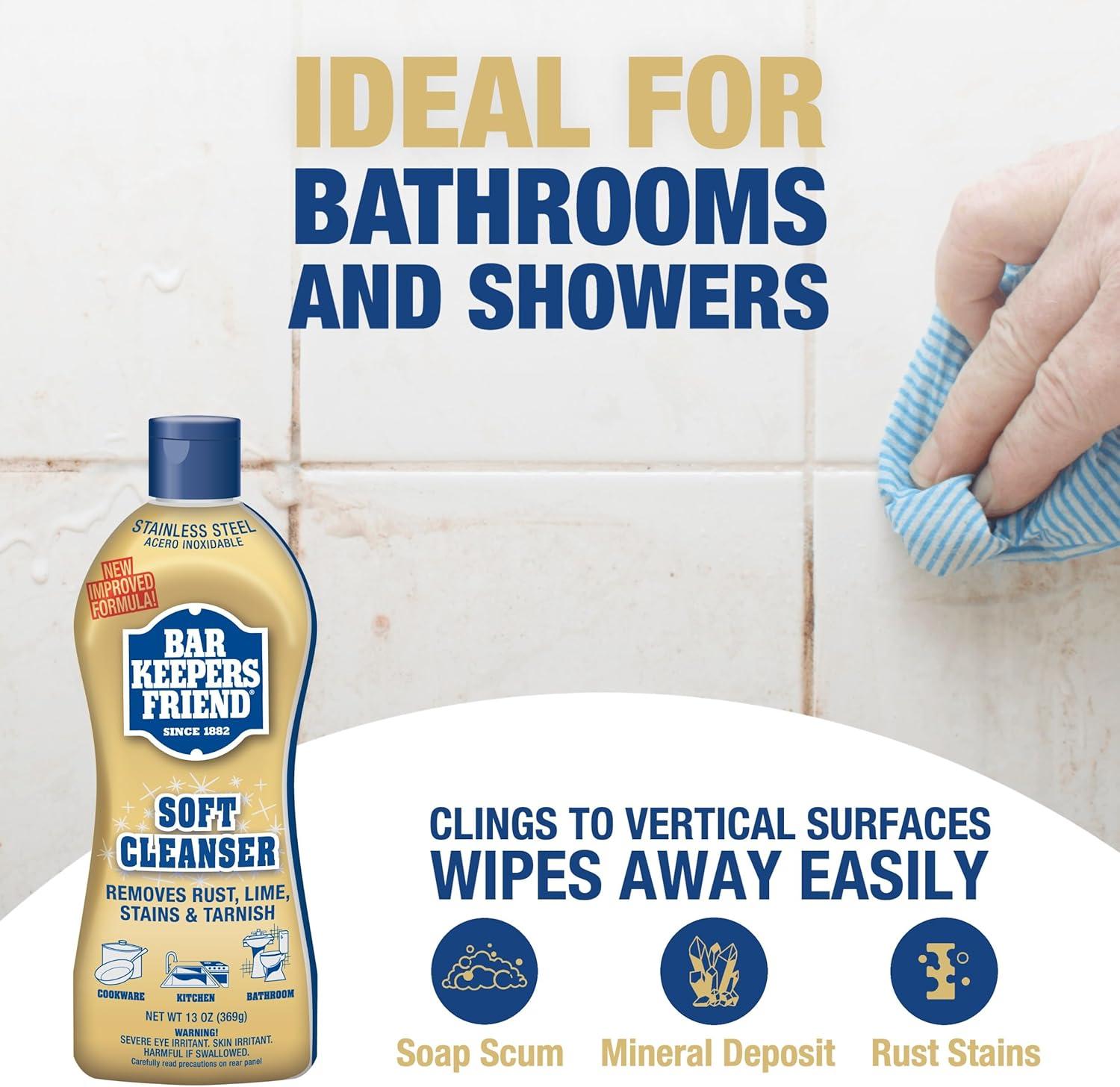 image:imageBar Keepers Friend Soft Cleanser 26 oz MORE Spray Foam 254 oz Multipurpose Cleaner Bundle Stain amp Rust Remover for Multi Surface Bathroom Kitchen amp Outdoor Cleaning127 Fl Oz Pack of 2