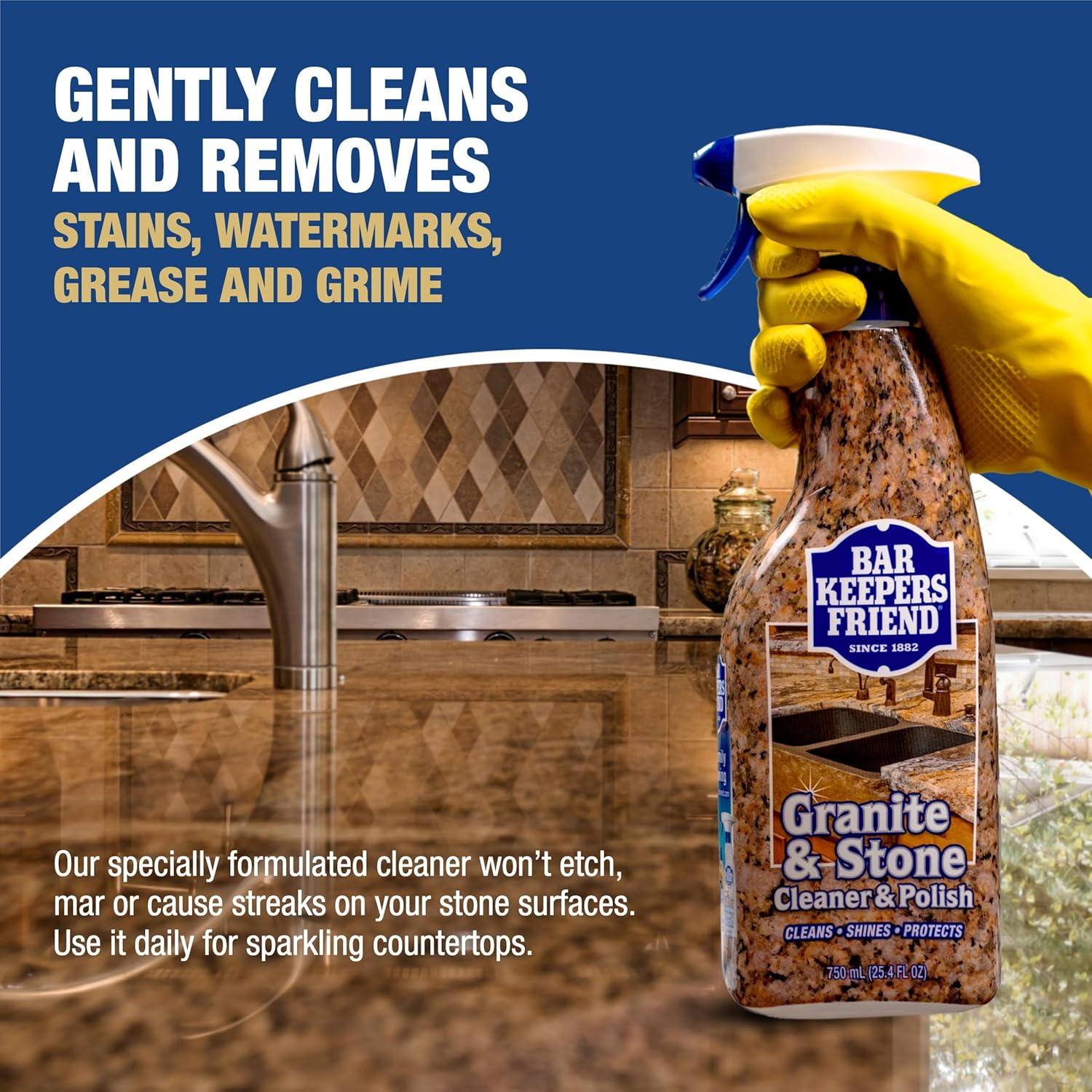 image:imageBar Keepers Friend Stone amp Granite Cleaner and Polish 254 oz Plus 1 Microfiber Cloth 2pc Cleaning Kit Multi Surface Cleaner for Use on Natural Manufactured amp Polished Stone CountertopsGranite Stone
