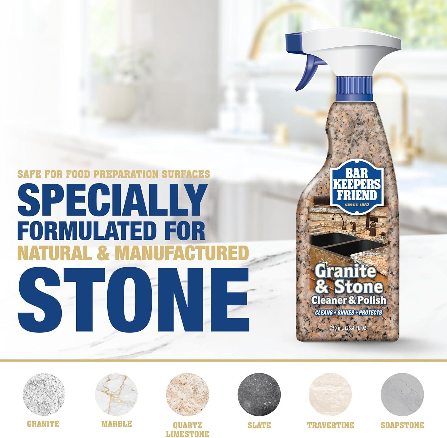 image:imageBar Keepers Friend Stone amp Granite Cleaner and Polish 254 oz Plus 1 Microfiber Cloth 2pc Cleaning Kit Multi Surface Cleaner for Use on Natural Manufactured amp Polished Stone CountertopsGranite Stone