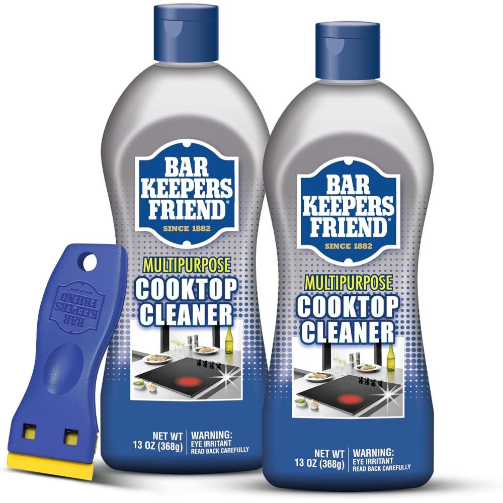 image:imageBar Keepers Friend Cooktop Cleaner 2 x13 oz Scraper Multipurpose Liquid Stovetop Cleanser Safe for Use on Glass amp Ceramic Cooking Surfaces Copper Brass Chrome Stainless Steel amp Porcelain