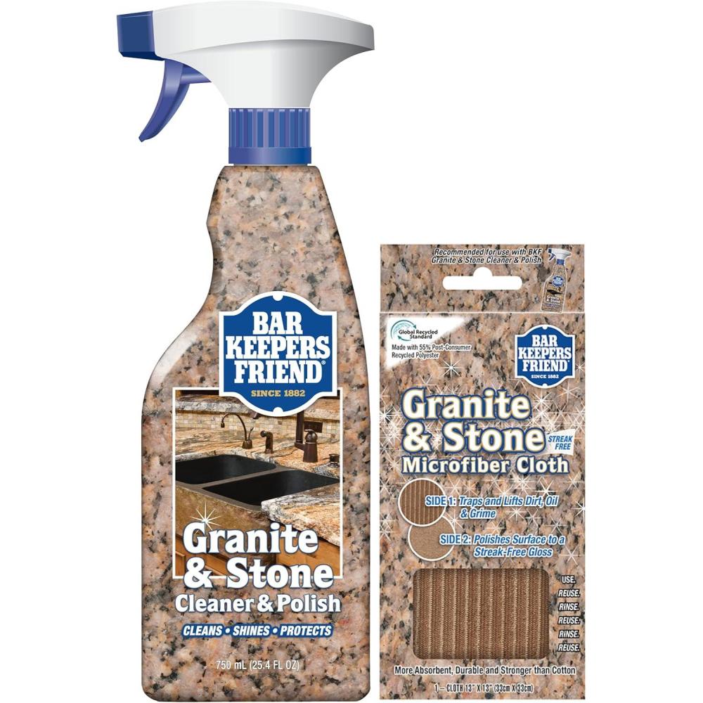 image:imageBar Keepers Friend Stone amp Granite Cleaner and Polish 254 oz Plus 1 Microfiber Cloth 2pc Cleaning Kit Multi Surface Cleaner for Use on Natural Manufactured amp Polished Stone CountertopsGranite Stone