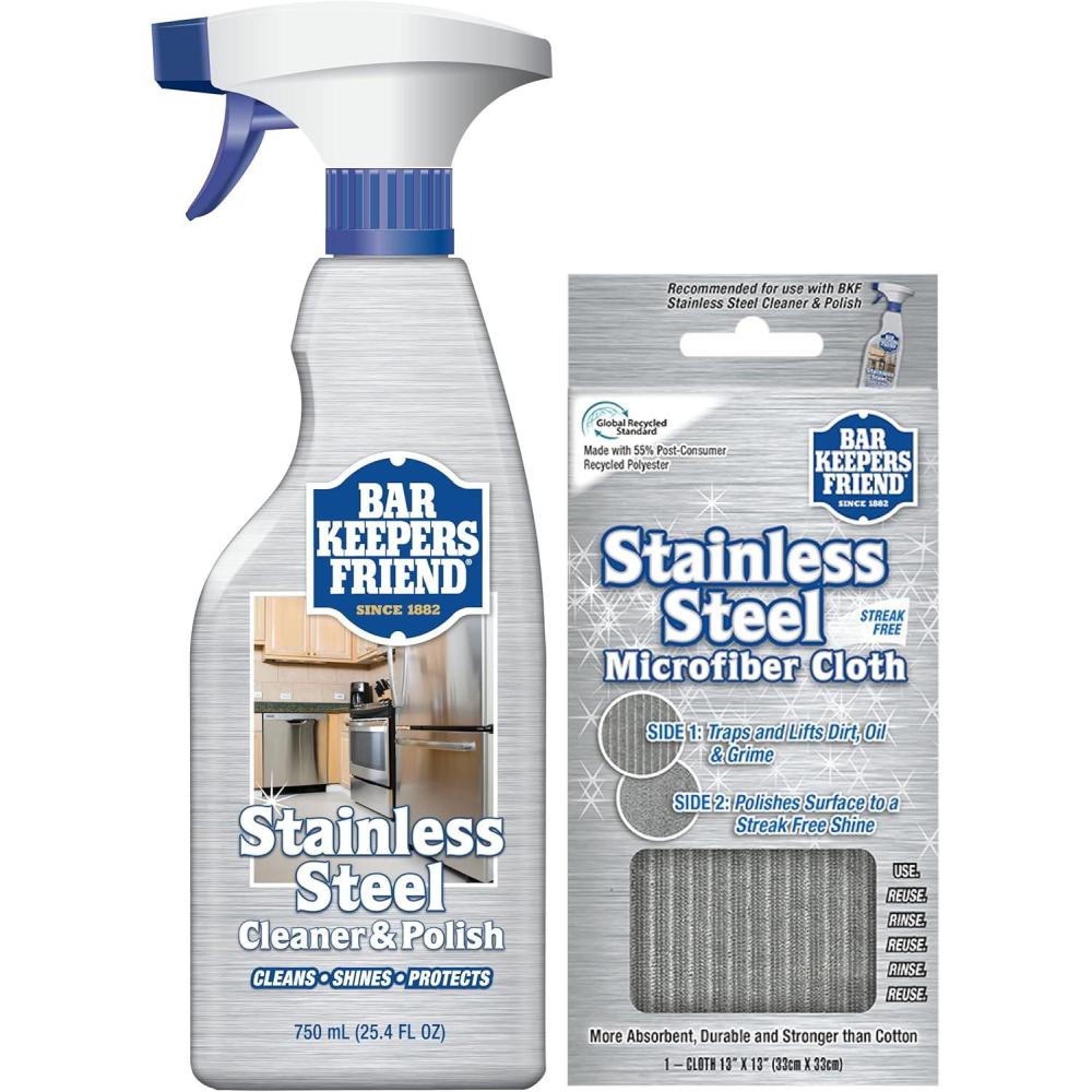 image:imageBar Keepers Friend Stone amp Granite Cleaner and Polish 254 oz Plus 1 Microfiber Cloth 2pc Cleaning Kit Multi Surface Cleaner for Use on Natural Manufactured amp Polished Stone CountertopsStainless Steel