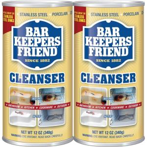 Bar Keepers Friend Powder Cleanser, 12 oz x 2, Multipurpose Cleaner, Degreaser & Remover for Burnt Stainless Steel Pots and Pans, Rust Stains, Hard Water Deposits & Soap Scum