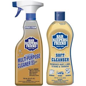 Bar Keepers Friend Soft Cleanser (26 oz) MORE Spray + Foam (25.4 oz) Multipurpose Cleaner Bundle, Stain & Rust Remover for Multi Surface Bathroom, Kitchen & Outdoor Cleaning(12.7 Fl Oz (Pack of 2))