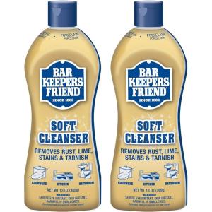Bar Keepers Friend Soft Cleanser Liquid, 13 oz x 2, Multipurpose Surface Cleaner, Soap Scum & Grease from Stainless Steel & More(13 Ounce (Pack of 2))