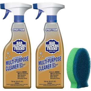 Bar Keepers Friend Spray + Foam Multipurpose Cleaner, 25.4 oz x 2, Surface Cleaner Removes Rust Stains, Mineral Deposits, Soap Scum, Grime & Tarnish(More Spray Two Pack)