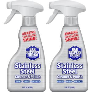 Bar Keepers Friend Stainless Steel Cleaner and Polish Spray (2 x 16 oz) Removes Oily Fingerprints, Hard Water Stains, Grime & Food Debris without Scratching or Dulling Appliances & Surfaces