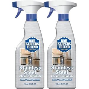 Bar Keepers Friend Stainless Steel Cleaner and Polish Spray (2 x 25.4 oz) Removes Oily Fingerprints, Hard Water Stains, Grime & Food Debris without Scratching or Dulling Appliances & Surfaces